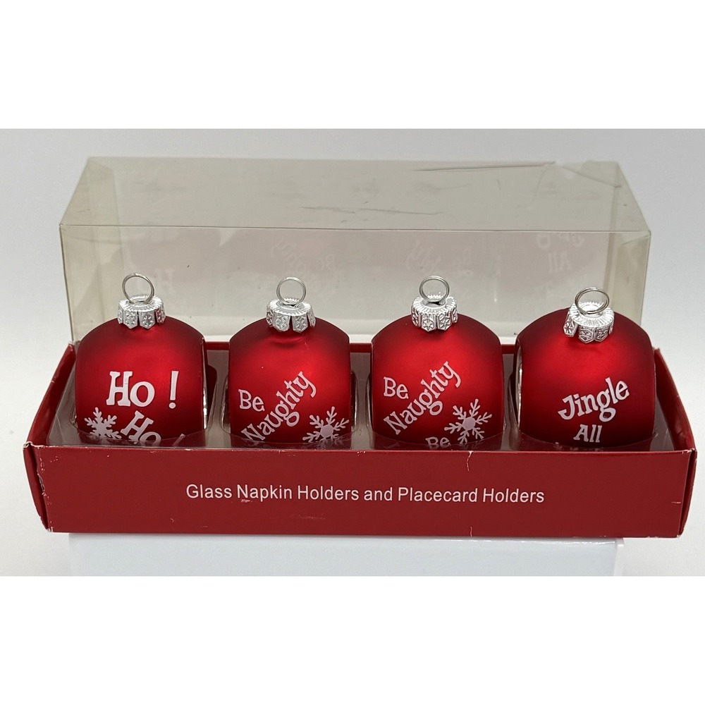 4 Kurt Adler Red Glass Ornament‎ Napkin Rings with Name Holders New